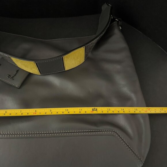 Lacucci Gray Leather Shoulder Bag Purse With Yellow & Snake Print Strap - Picture 9 of 10